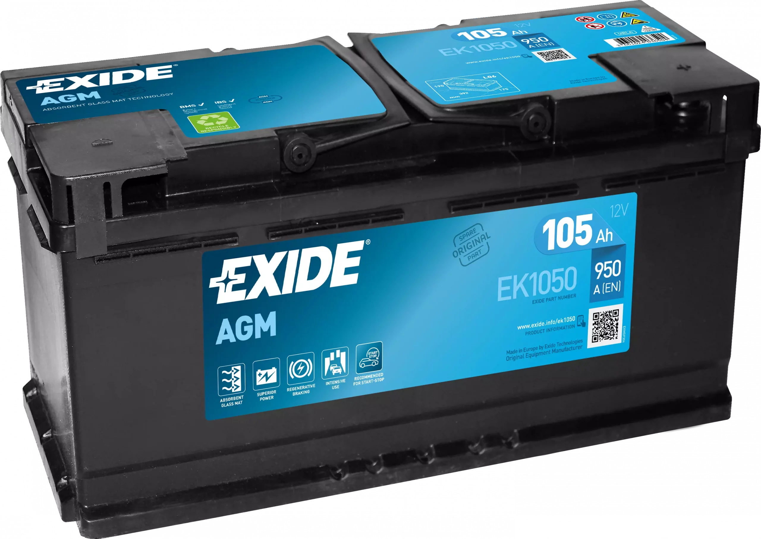 Аккумулятор Exide AGM EK1050 6СТ-105.0